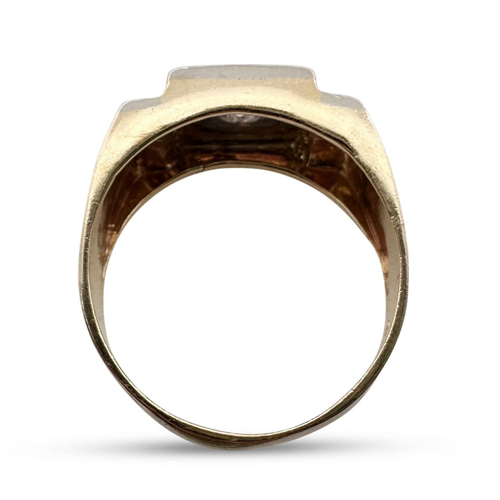 Vintage 0.20ct Round Brilliant Natural Diamond Men's 14k Two-Tone Gold Ring