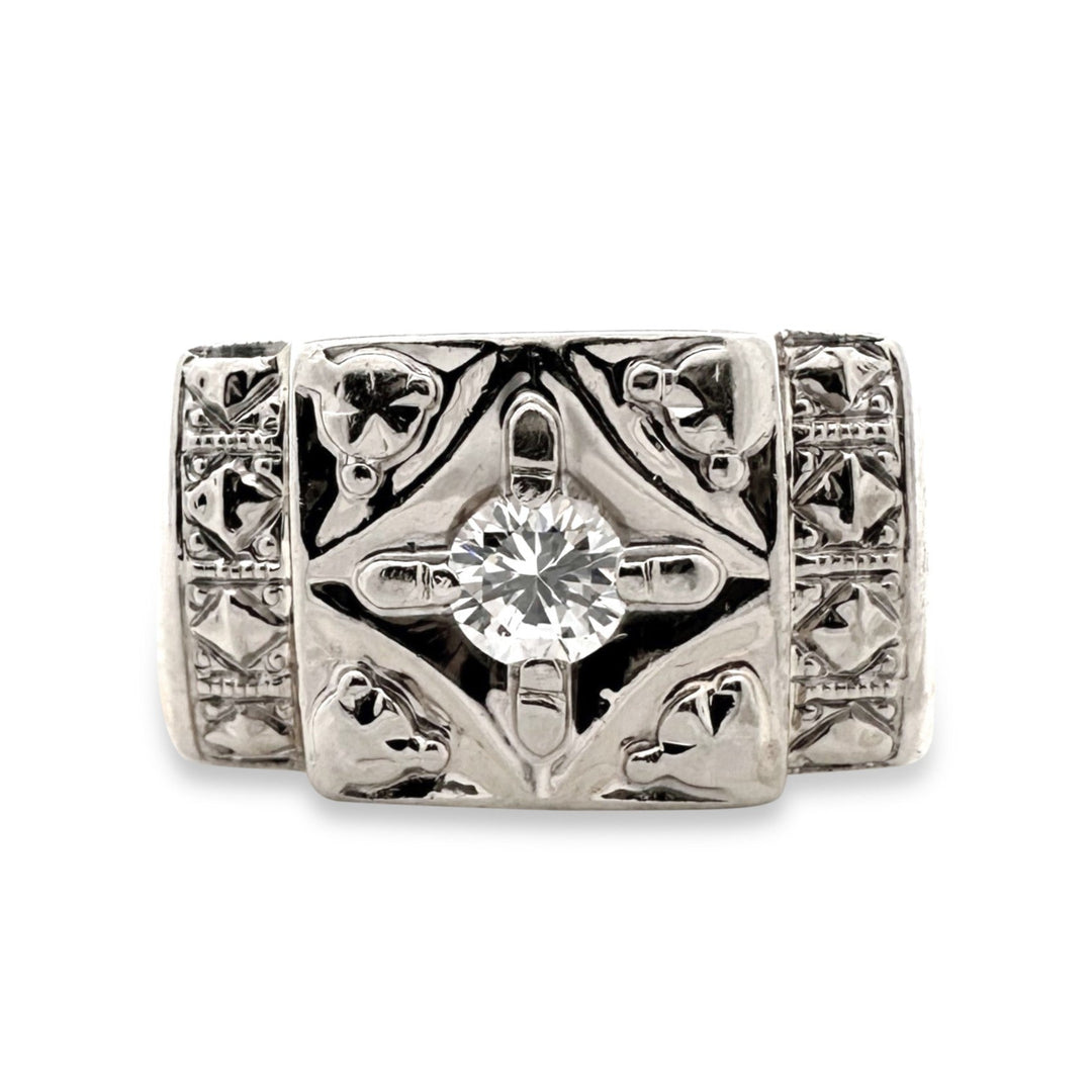 Vintage 0.20ct Round Brilliant Natural Diamond Men's 14k Two-Tone Gold Ring