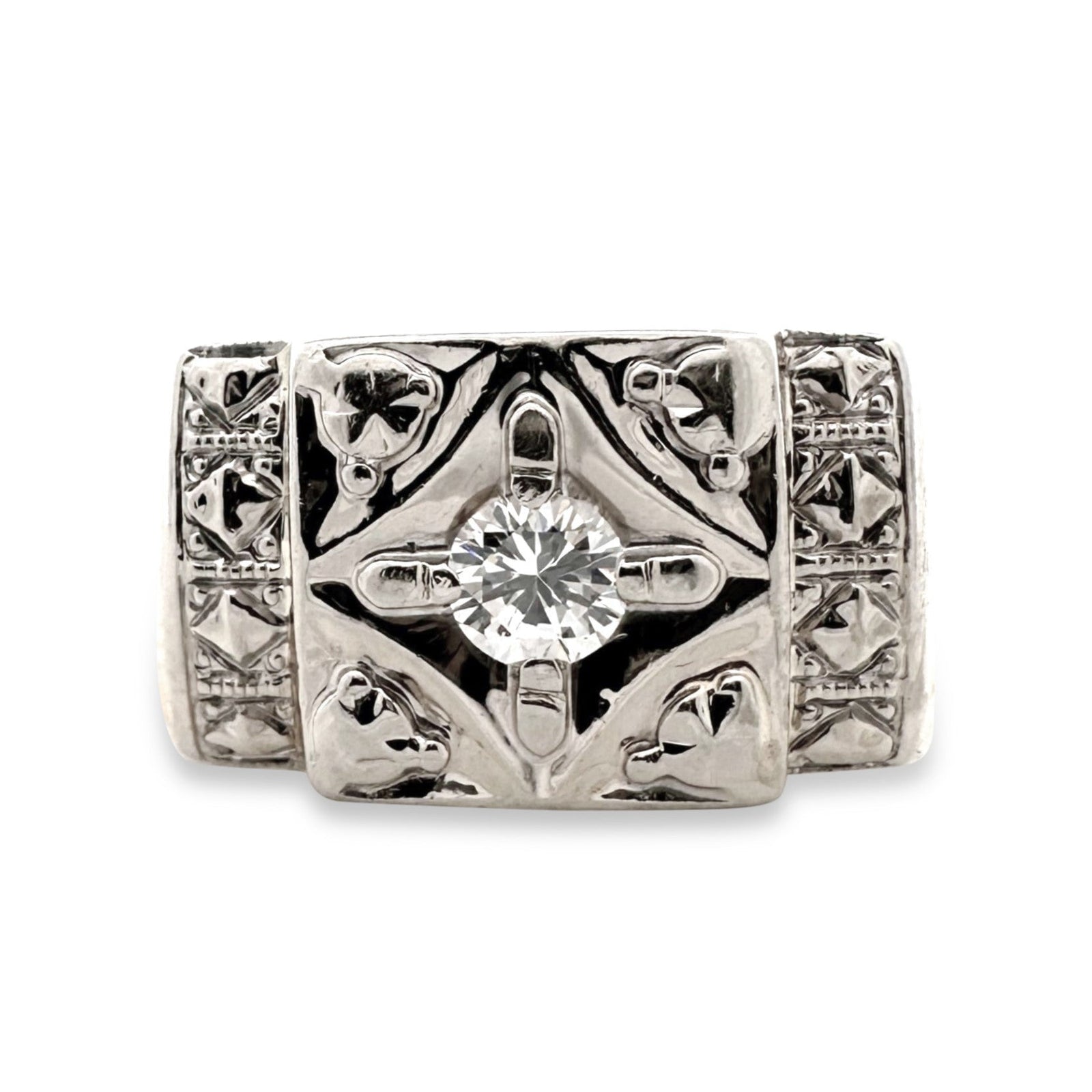 Vintage 0.20ct Round Brilliant Natural Diamond Men's 14k Two-Tone Gold Ring