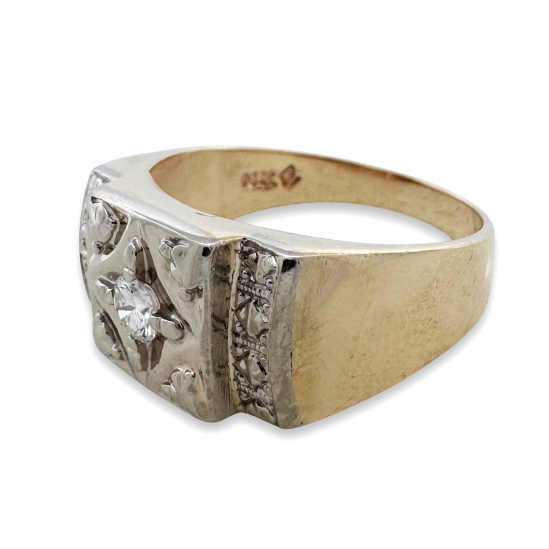 Vintage 0.20ct Round Brilliant Natural Diamond Men's 14k Two-Tone Gold Ring