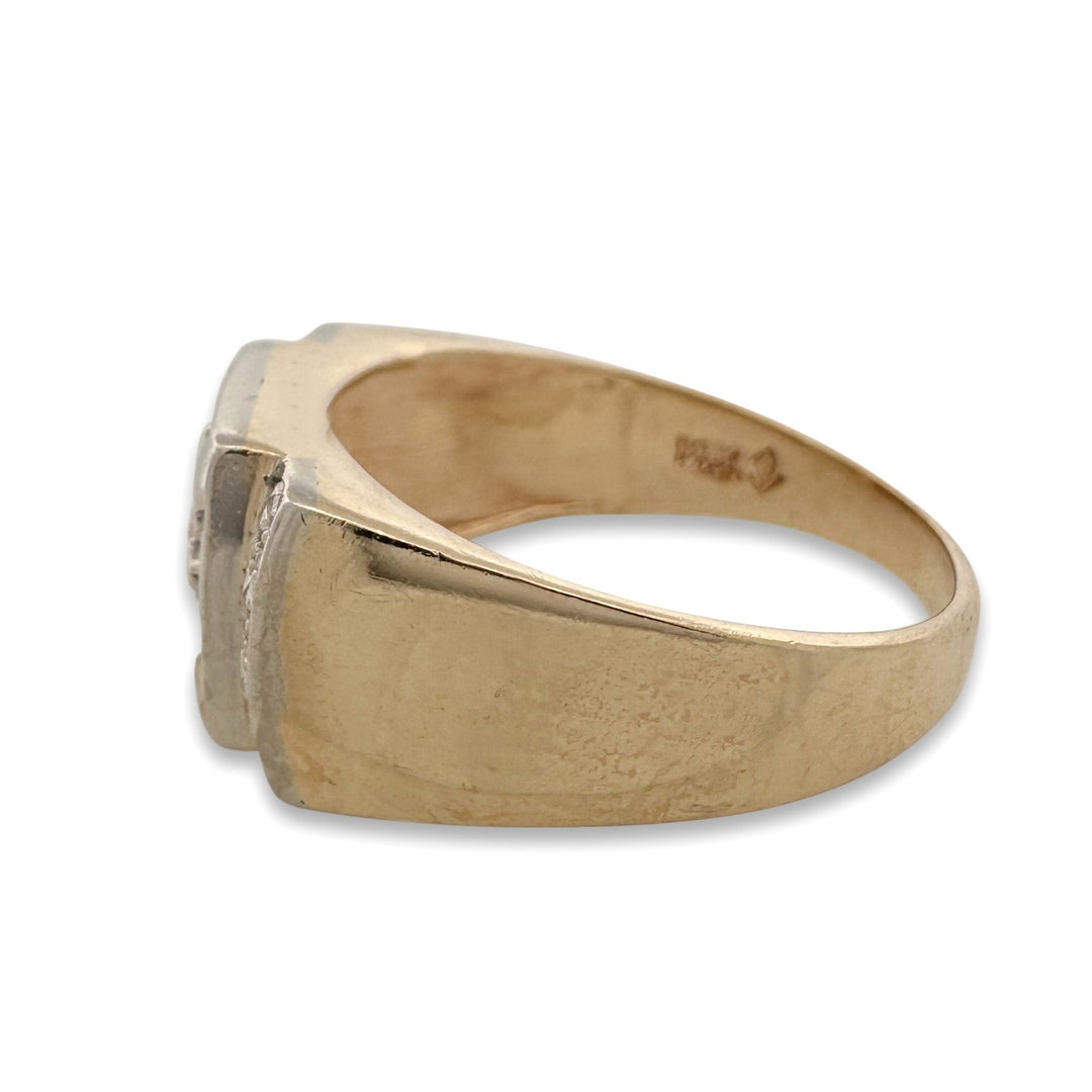 Vintage 0.20ct Round Brilliant Natural Diamond Men's 14k Two-Tone Gold Ring