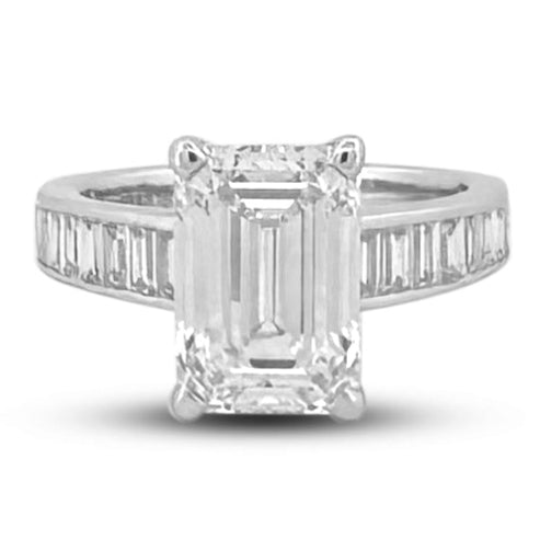 IGI Graded 4ct Emerald Cut & Baguette Lab-Grown Diamond Engagement Ring 14k White Gold
