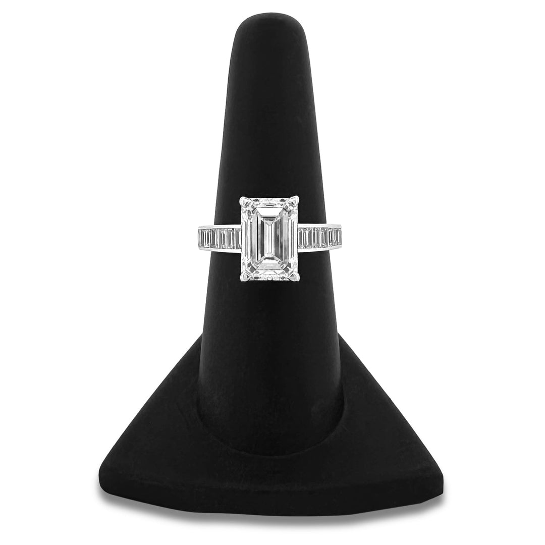 IGI Graded 4ct Emerald Cut & Baguette Lab-Grown Diamond Engagement Ring 14k White Gold