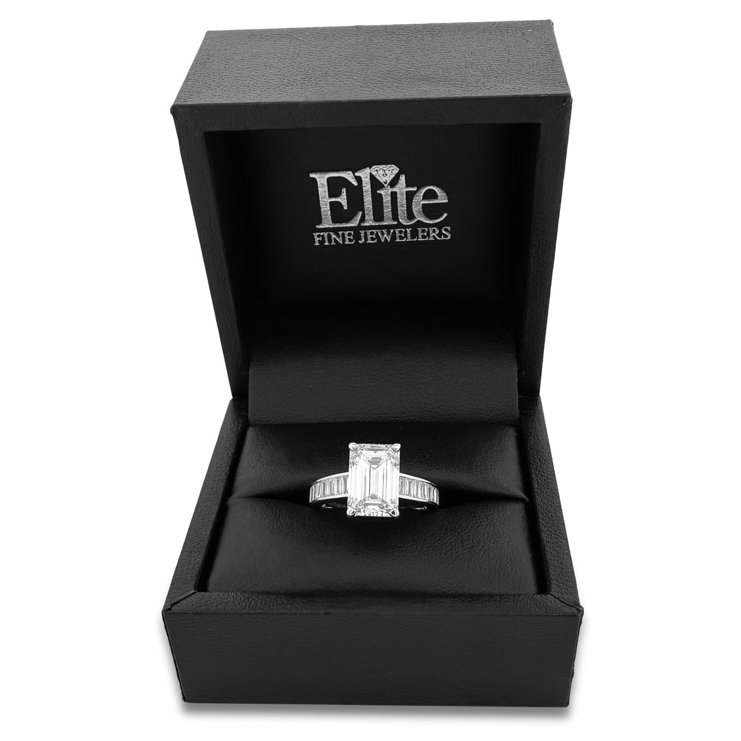 IGI Graded 4ct Emerald Cut & Baguette Lab-Grown Diamond Engagement Ring 14k White Gold