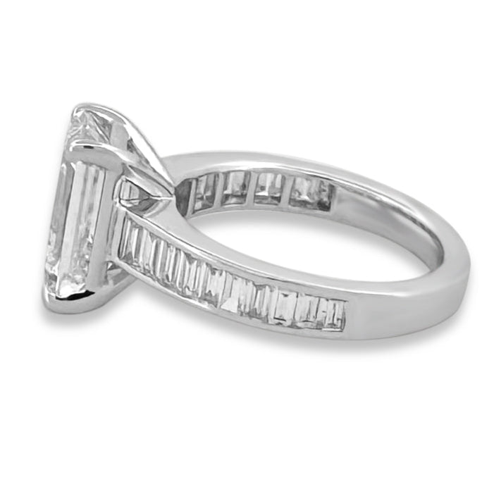 IGI Graded 4ct Emerald Cut & Baguette Lab-Grown Diamond Engagement Ring 14k White Gold