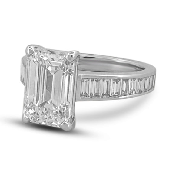 IGI Graded 4ct Emerald Cut & Baguette Lab-Grown Diamond Engagement Ring 14k White Gold