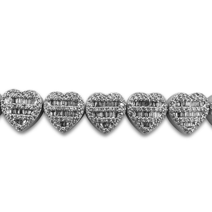 3ctw Baguette & Round Brilliant Natural Diamond Heart Tennis Bracelet in 10k White Gold