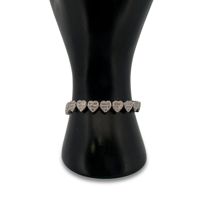 3ctw Baguette & Round Brilliant Natural Diamond Heart Tennis Bracelet in 10k White Gold