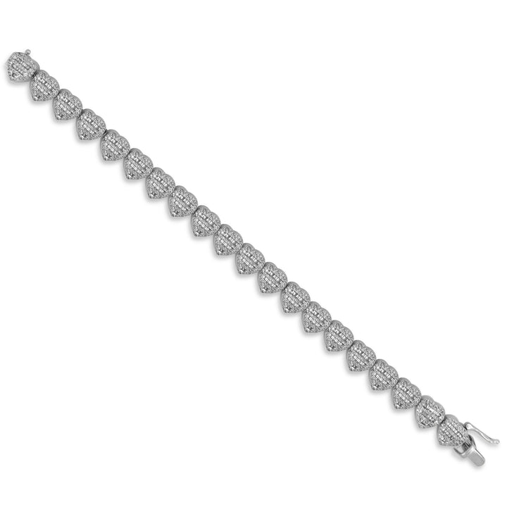 3ctw Baguette & Round Brilliant Natural Diamond Heart Tennis Bracelet in 10k White Gold
