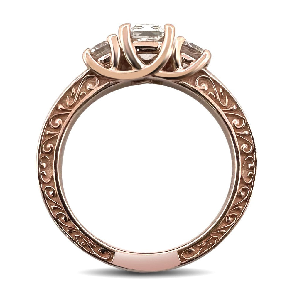 1ctw Cushion Cut & Round Brilliant Natural Diamond Engagement Ring in 14k Rose Gold