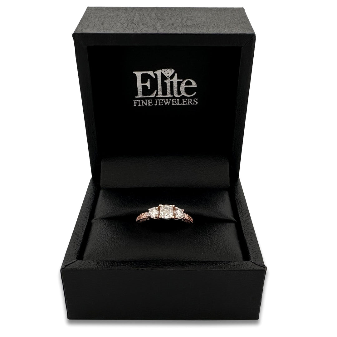 1ctw Cushion Cut & Round Brilliant Natural Diamond Engagement Ring in 14k Rose Gold