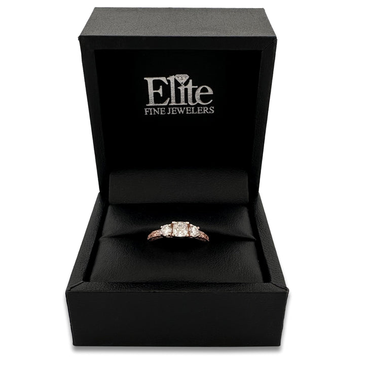 1ctw Cushion Cut & Round Brilliant Natural Diamond Engagement Ring in 14k Rose Gold