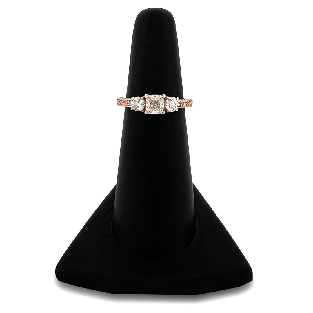 1ctw Cushion Cut & Round Brilliant Natural Diamond Engagement Ring in 14k Rose Gold