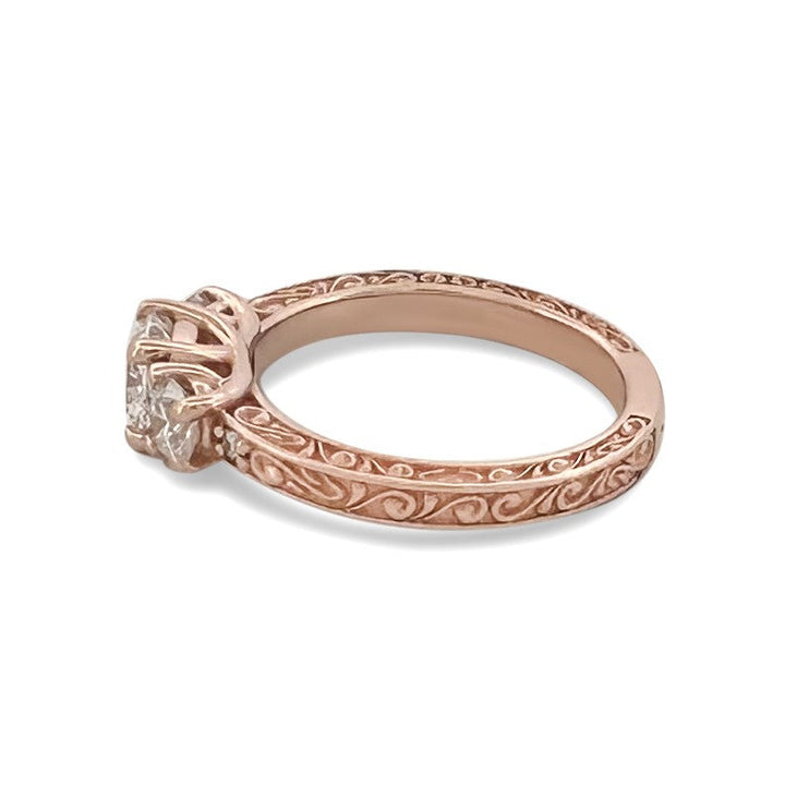 1ctw Cushion Cut & Round Brilliant Natural Diamond Engagement Ring in 14k Rose Gold