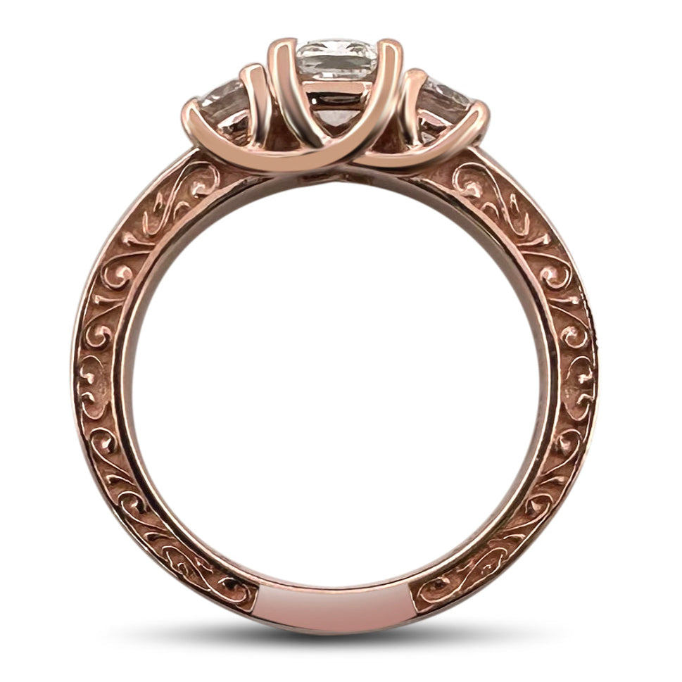 1ctw Cushion Cut & Round Brilliant Natural Diamond Engagement Ring in 14k Rose Gold