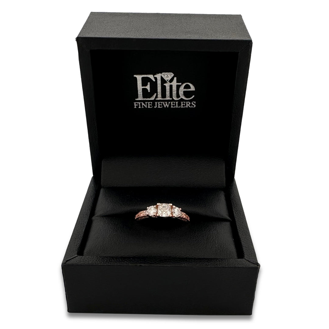 1ctw Cushion Cut & Round Brilliant Natural Diamond Engagement Ring in 14k Rose Gold