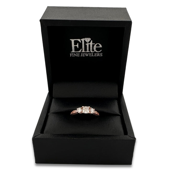 1ctw Cushion Cut & Round Brilliant Natural Diamond Engagement Ring in 14k Rose Gold