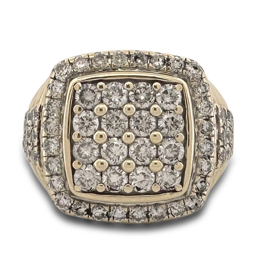 2.50ctw Round Brilliant Natural Diamond Men's Pavé Ring in 10k Yellow Gold