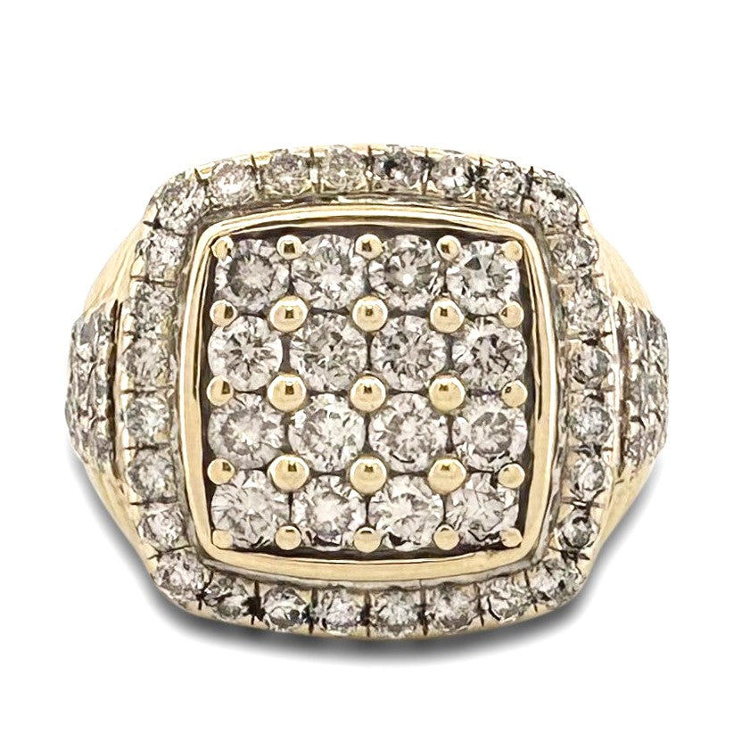 2.50ctw Round Brilliant Natural Diamond Men's Pavé Ring in 10k Yellow Gold