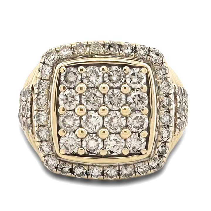 2.50ctw Round Brilliant Natural Diamond Men's Pavé Ring in 10k Yellow Gold