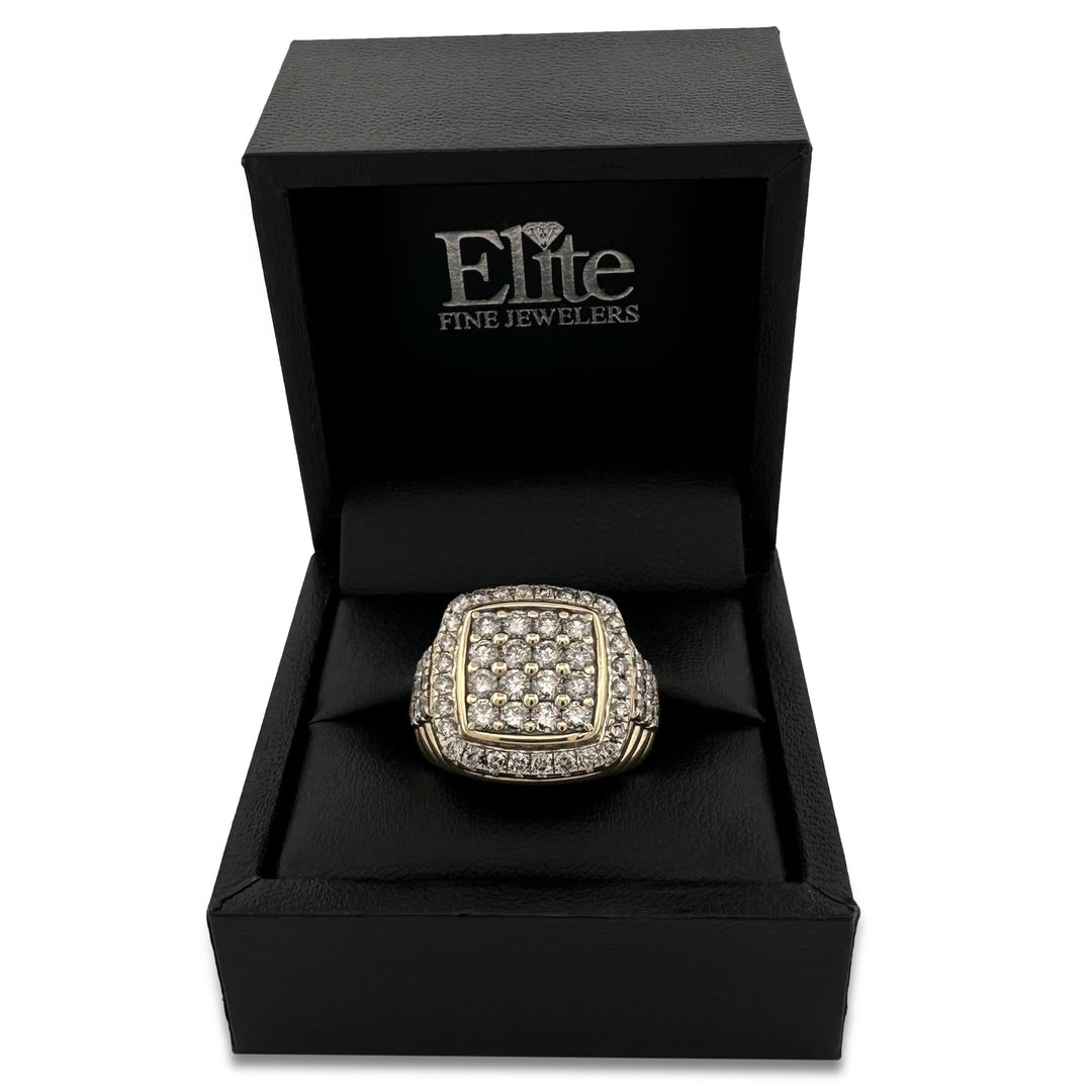 2.50ctw Round Brilliant Natural Diamond Men's Pavé Ring in 10k Yellow Gold