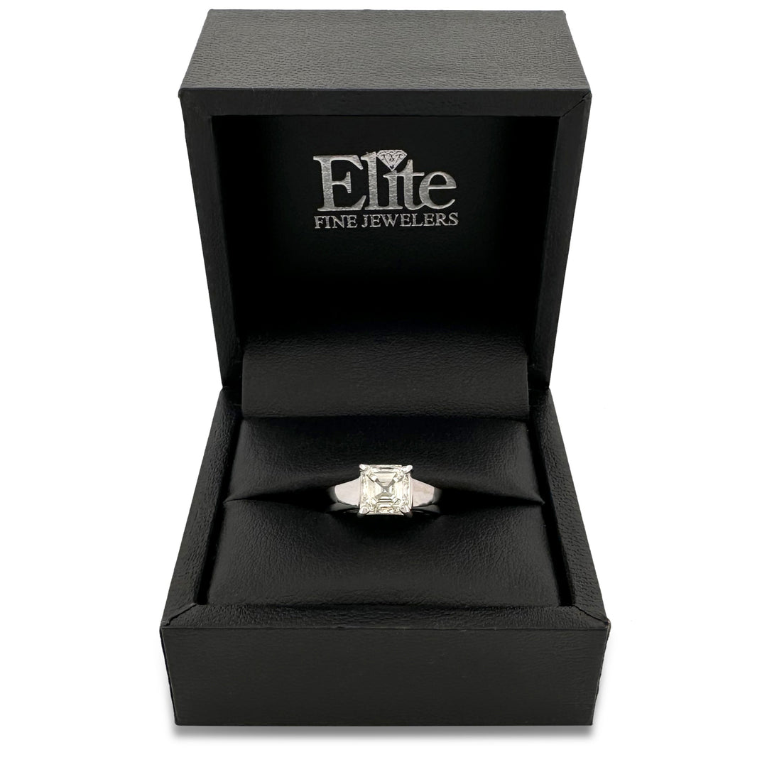 EGL Graded 2.00ct Asscher Cut Natural Diamond Solitaire Engagement Ring in 14k White Gold