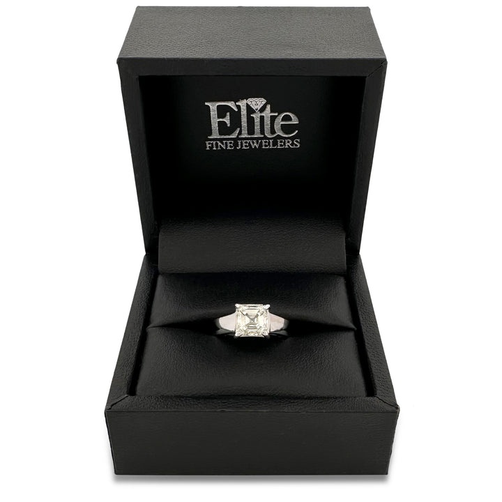 EGL Graded 2.00ct Asscher Cut Natural Diamond Solitaire Engagement Ring in 14k White Gold