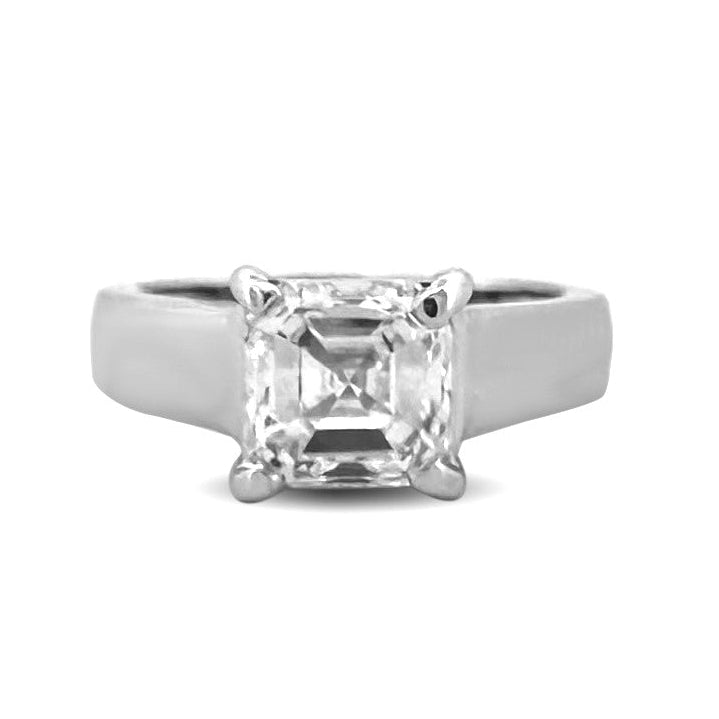 EGL Graded 2.00ct Asscher Cut Natural Diamond Solitaire Engagement Ring in 14k White Gold
