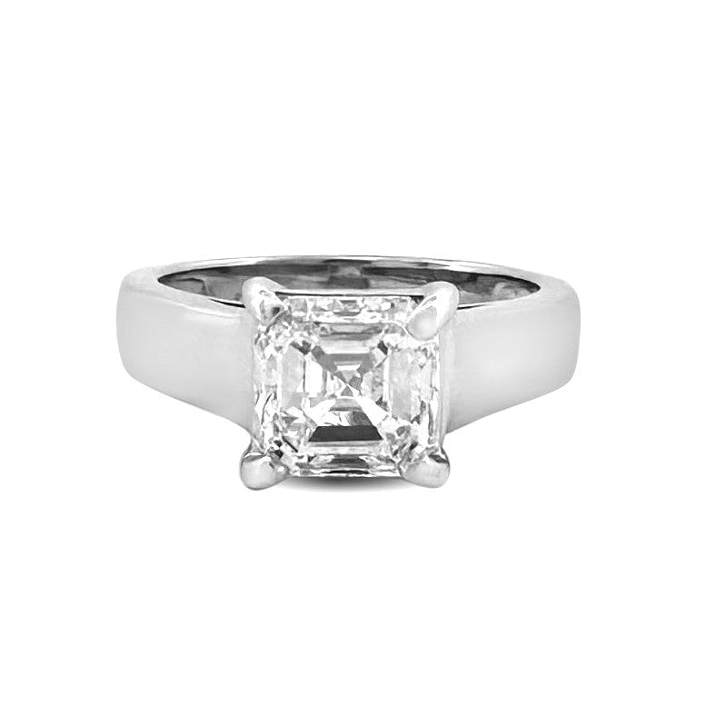 EGL Graded 2.00ct Asscher Cut Natural Diamond Solitaire Engagement Ring in 14k White Gold
