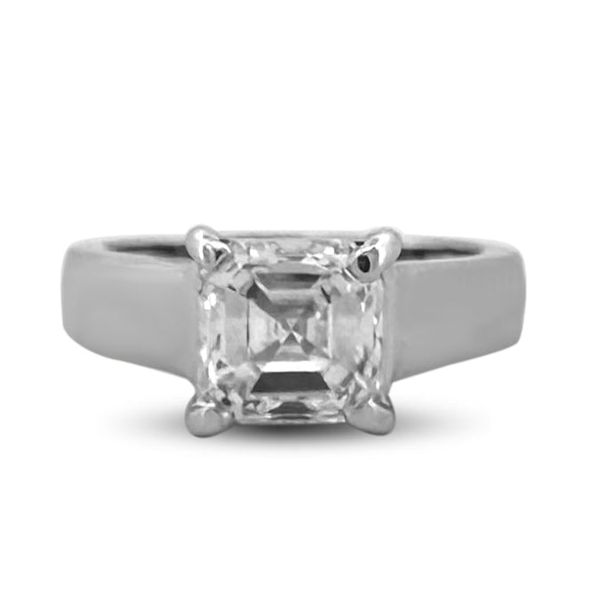 EGL Graded 2.00ct Asscher Cut Natural Diamond Solitaire Engagement Ring in 14k White Gold