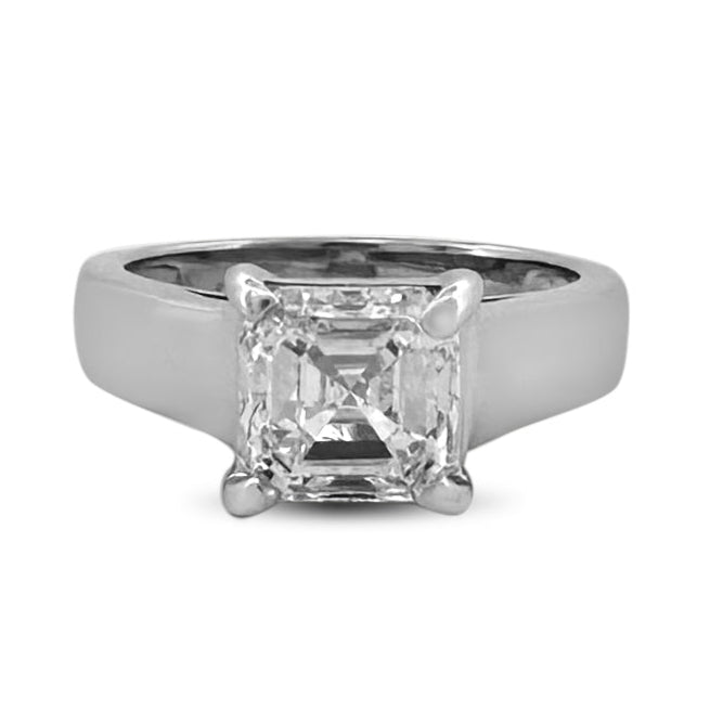 EGL Graded 2.00ct Asscher Cut Natural Diamond Solitaire Engagement Ring in 14k White Gold
