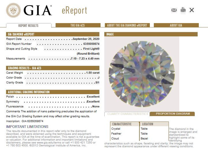 GIA Graded 1.50cts Round Brilliant Natural Diamond "First Light" Solitaire Engagement Ring in 14k White Gold