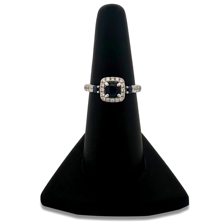 Round Blue Sapphire & Round Brilliant Natural Diamond Halo Engagement Ring in 14k White Gold by Vera Wang