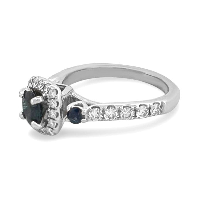 Round Blue Sapphire & Round Brilliant Natural Diamond Halo Engagement Ring in 14k White Gold by Vera Wang