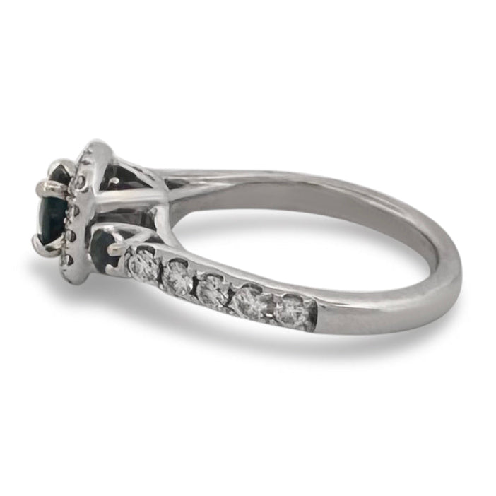 Round Blue Sapphire & Round Brilliant Natural Diamond Halo Engagement Ring in 14k White Gold by Vera Wang