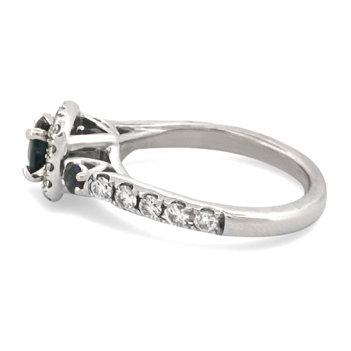 Round Blue Sapphire & Round Brilliant Natural Diamond Halo Engagement Ring in 14k White Gold by Vera Wang