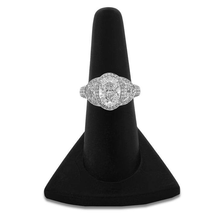 4.50ctw Oval with Half-Moon Lab-Grown Diamond 3-Stone Halo Engagement Ring in 14k White Gold