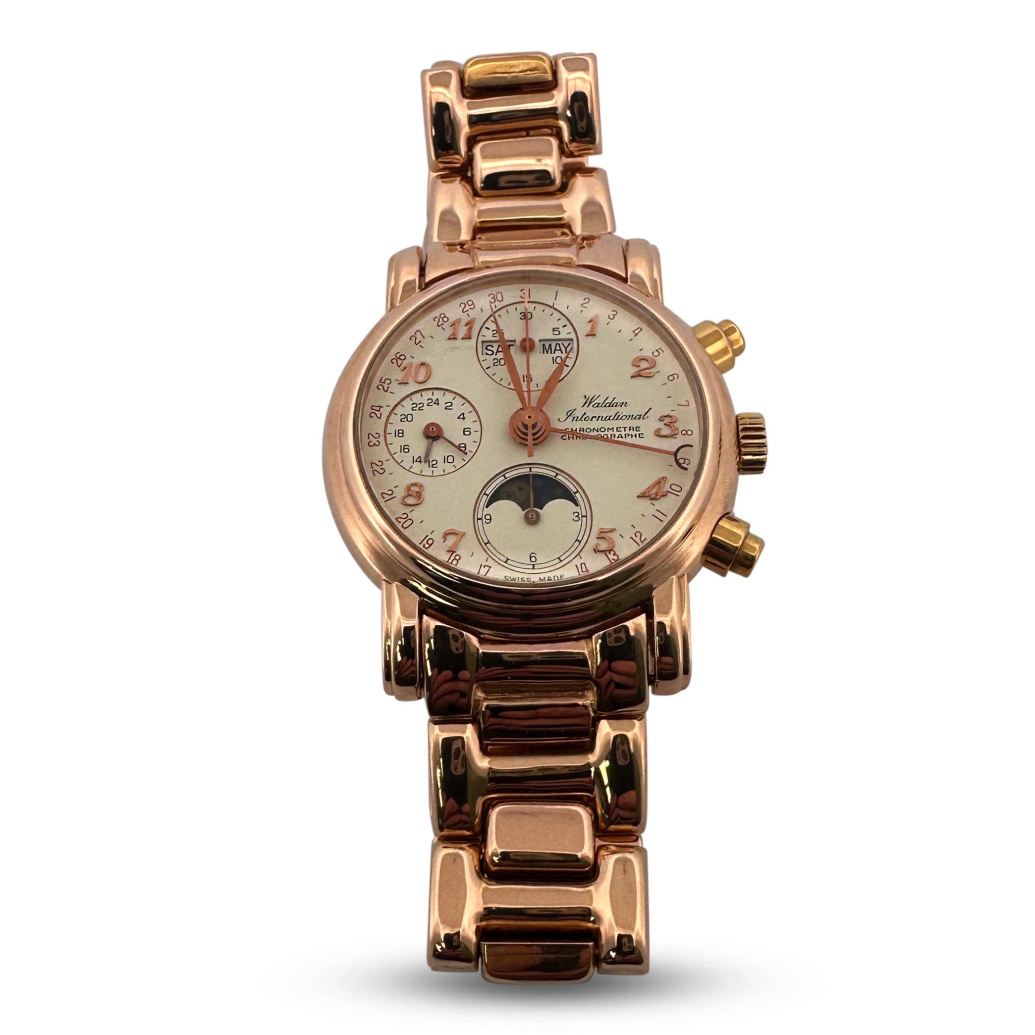 Waldan International Chronograph Moon Phase 36mm 18k Rose Gold