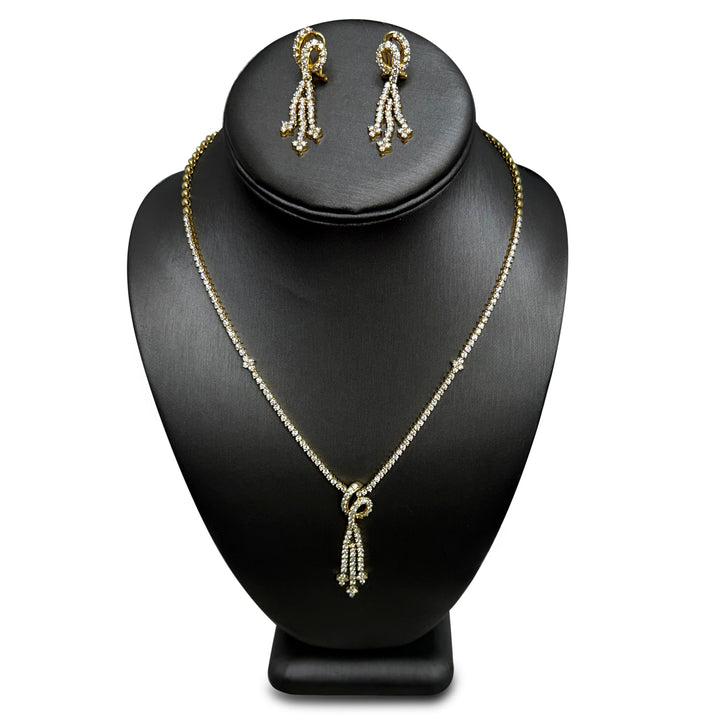 5ctw Round Brilliant Natural Diamond Knot & Dangle Necklace in 18k Yellow Gold with Matching Earrings, Sold Separately