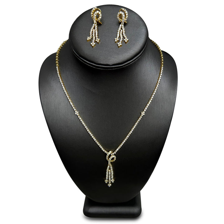 3ctw Round Brilliant Natural Diamond Knot & Dangle Earrings in 18k Yellow Gold with Matching Necklace, Sold Separately 