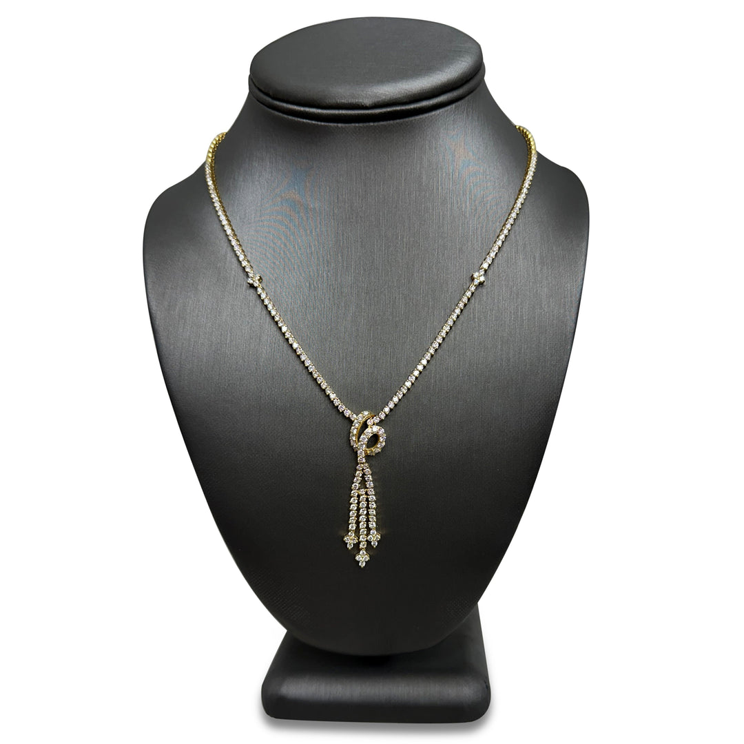 5ctw Round Brilliant Natural Diamond Knot & Dangle Necklace in 18k Yellow Gold