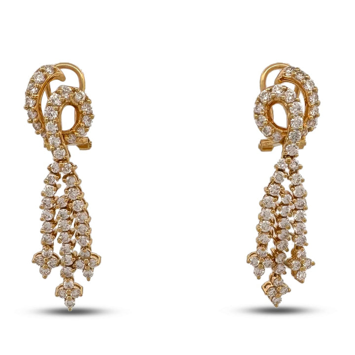 3ctw Round Brilliant Natural Diamond Knot & Dangle Earrings in 18k Yellow Gold