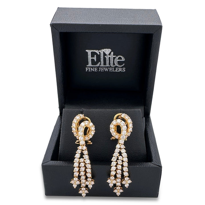3ctw Round Brilliant Natural Diamond Knot & Dangle Earrings in 18k Yellow Gold