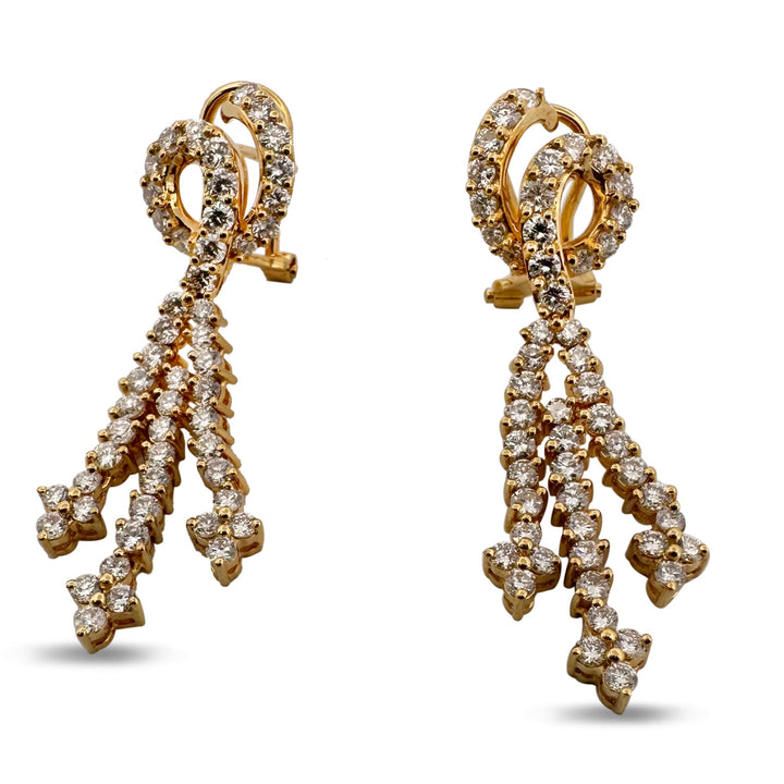 3ctw Round Brilliant Natural Diamond Knot & Dangle Earrings in 18k Yellow Gold