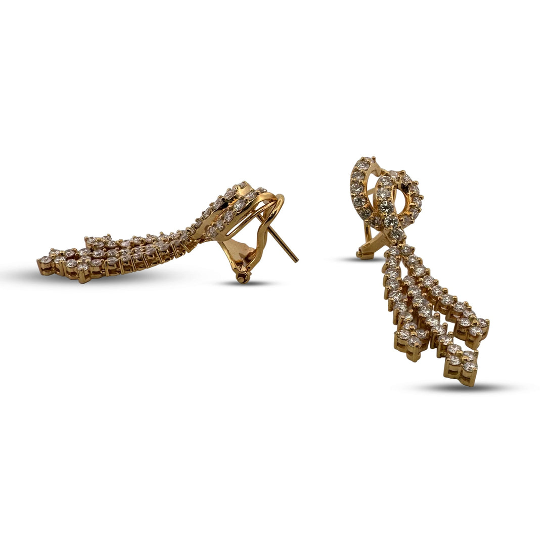 3ctw Round Brilliant Natural Diamond Knot & Dangle Earrings in 18k Yellow Gold