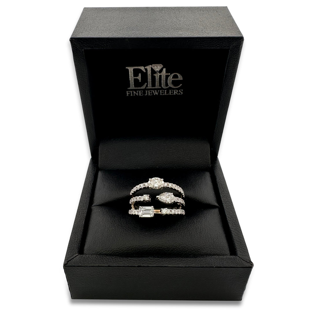 1.35ctw Pear, Emerald & Oval with Round Brilliants Lab-Grown Diamond 3-Stone Cocktail Ring 14k White Gold