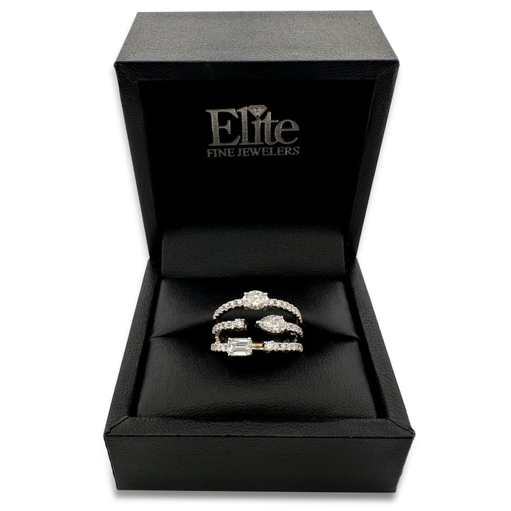 1.35ctw Pear, Emerald & Oval with Round Brilliants Lab-Grown Diamond 3-Stone Cocktail Ring 14k White Gold