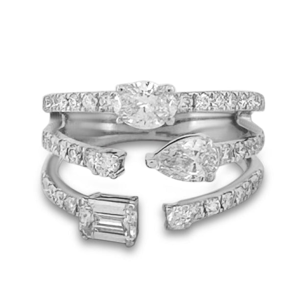 1.35ctw Pear, Emerald & Oval with Round Brilliants Lab-Grown Diamond 3-Stone Cocktail Ring 14k White Gold