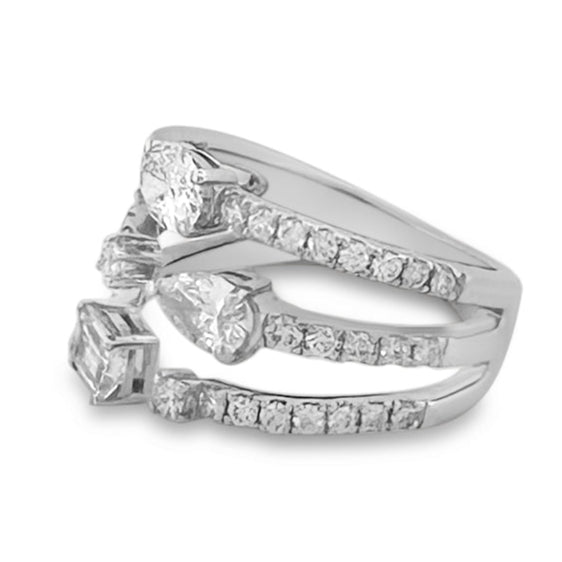 1.35ctw Pear, Emerald & Oval with Round Brilliants Lab-Grown Diamond 3-Stone Cocktail Ring 14k White Gold