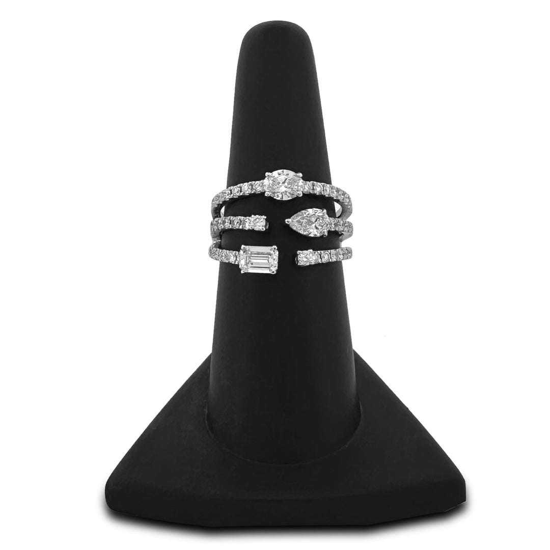 1.35ctw Pear, Emerald & Oval with Round Brilliants Lab-Grown Diamond 3-Stone Cocktail Ring 14k White Gold